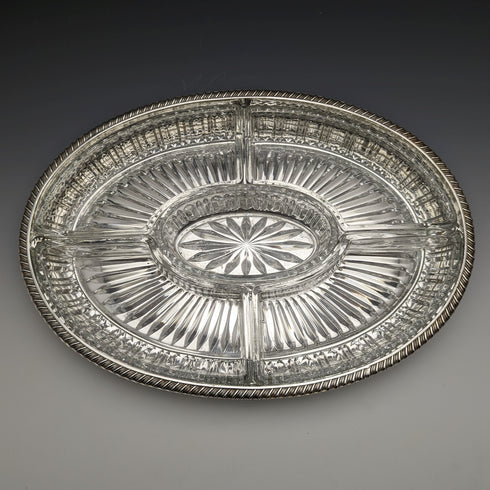 British Vintage Silver Plated Gallery Tray with Glass Liner Width 31cm 1717g